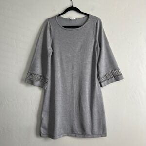 Calvin Klein Womens Grey Midi Knit Shift Sweater Dress 3/4 Sleeve‎ Size L
